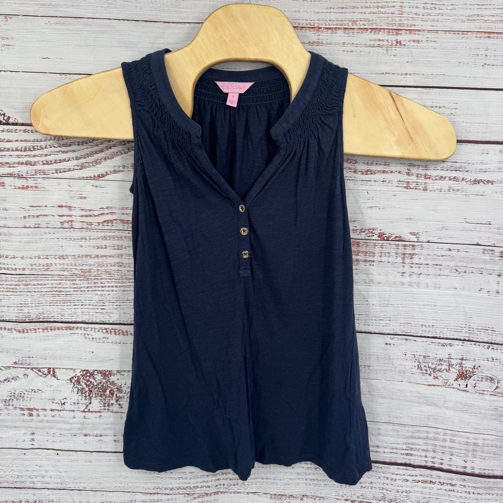 Lilly Pulitzer Womens Navy Blue Sleeveless Button‎ Down Top Shirt Small